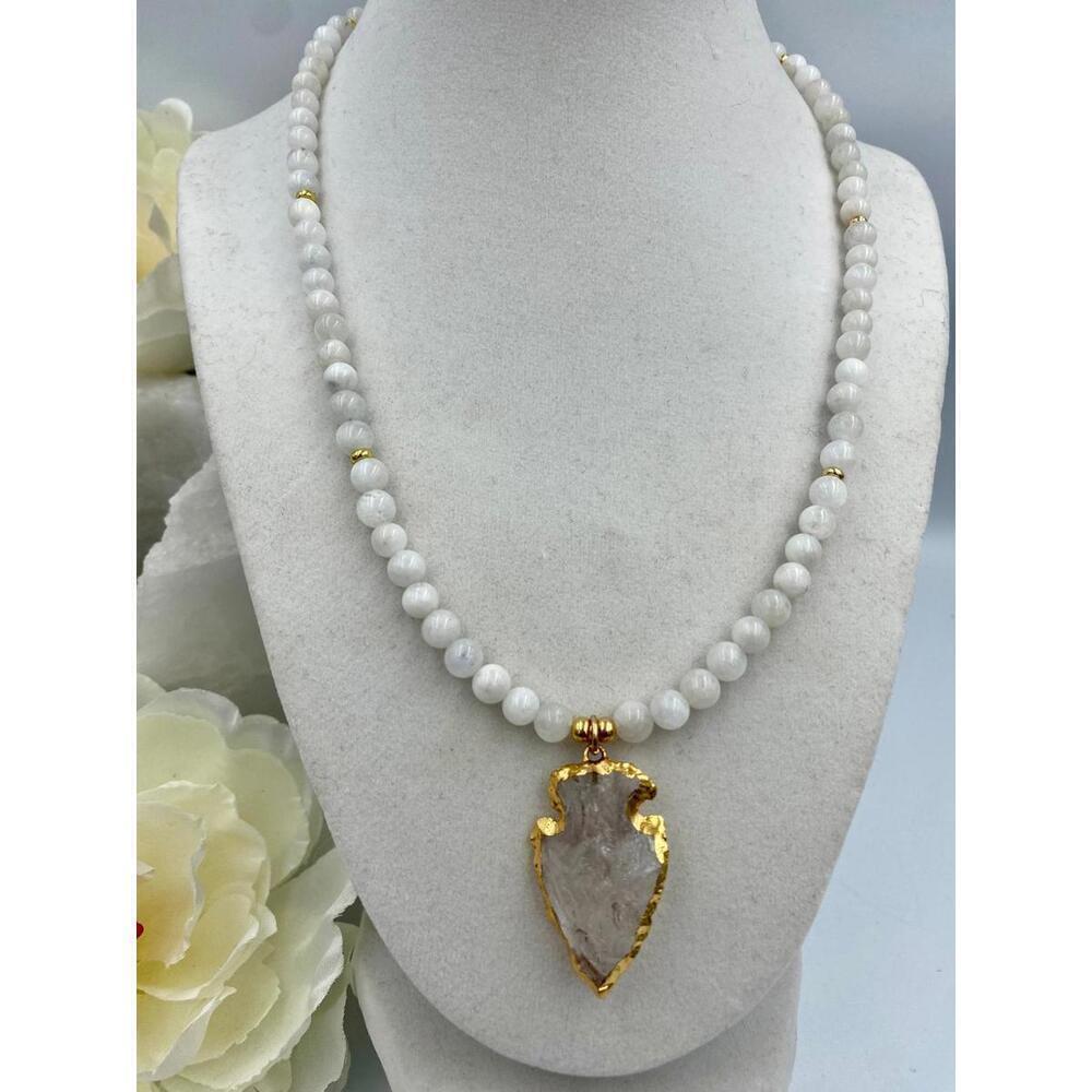 Handmade - 'Nova' Necklace - Moonstone, Agate Gold Plated